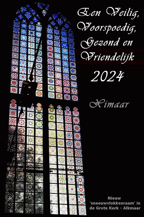 Nieuwjaarswens 2024. Nieuw glas-in-loodraam Grote Kerk met sneeuwvlokkenmotief